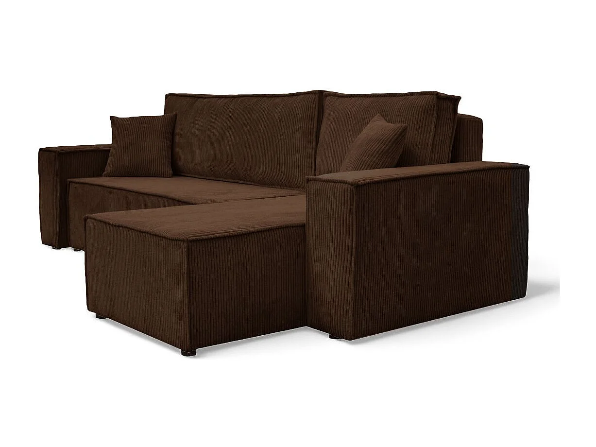 Canapé FARAH d'angle convertible et réversible 4 places en velours côtelé - Marron