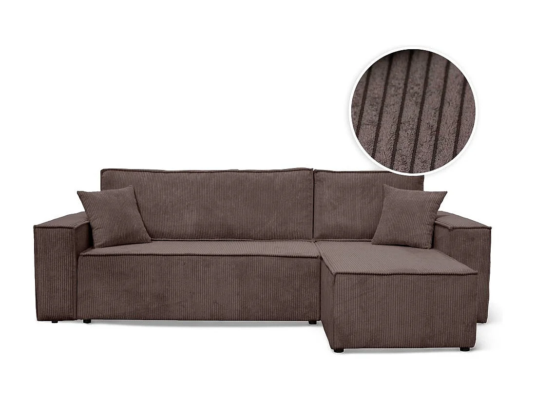 Canapé FARAH d'angle convertible et réversible 4 places en velours côtelé - Marron glacé