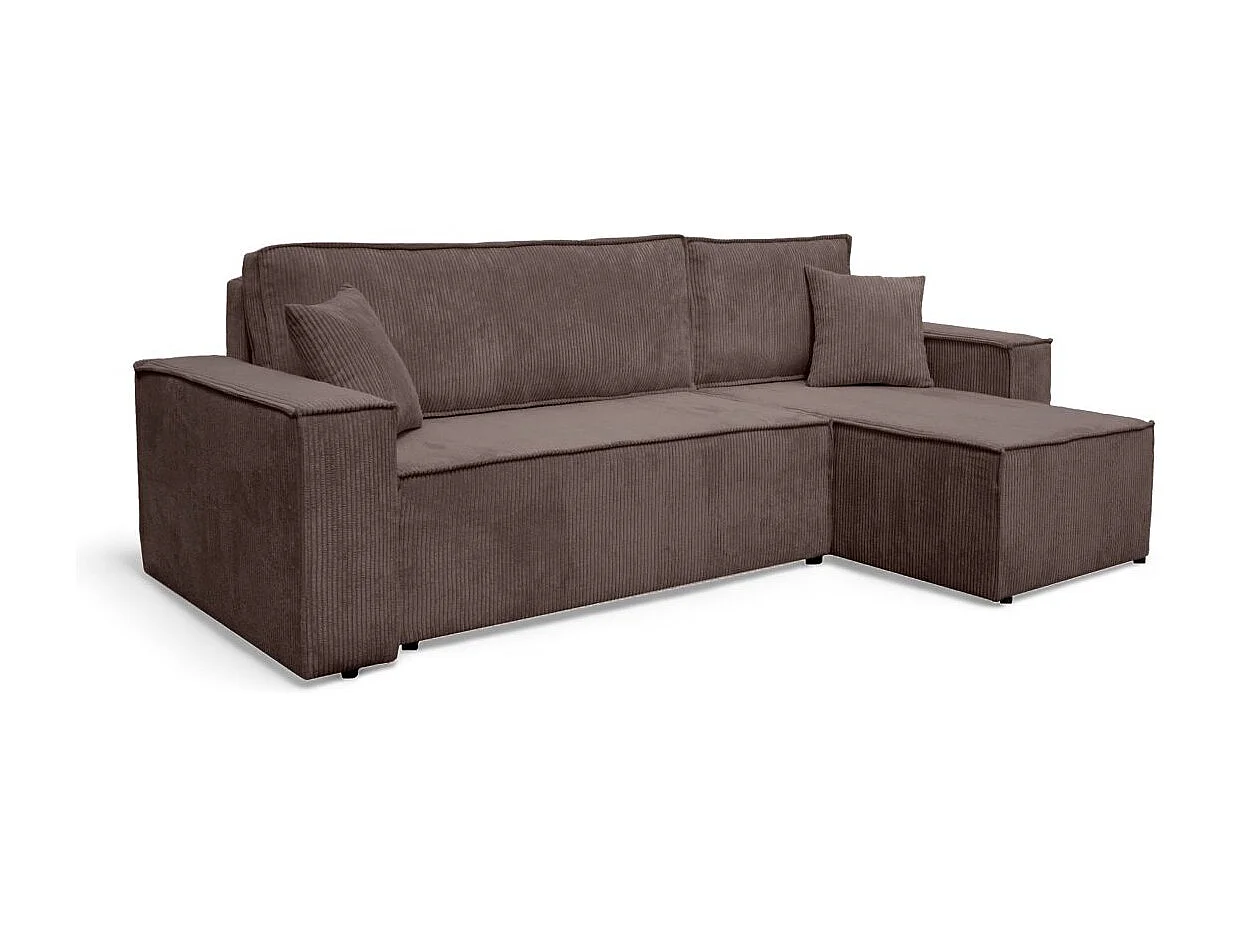 Canapé FARAH d'angle convertible et réversible 4 places en velours côtelé - Marron glacé