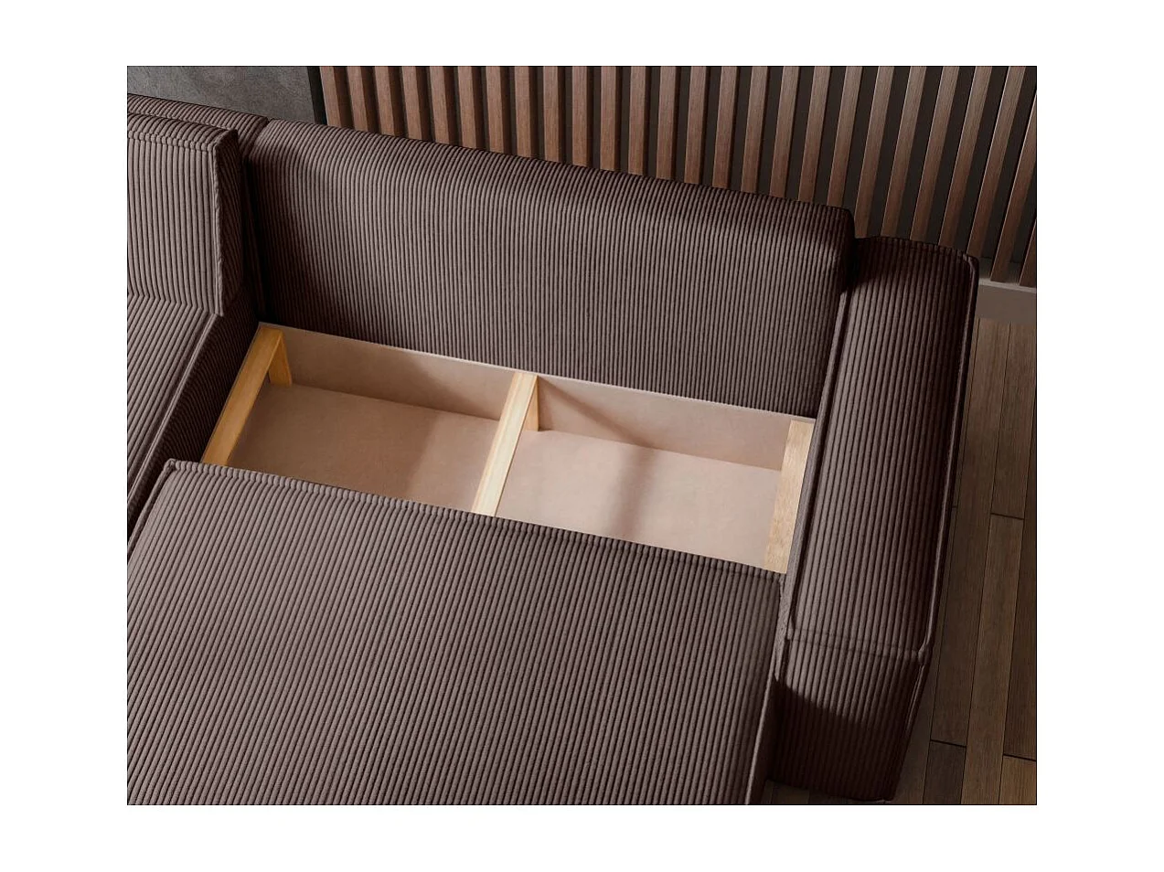 Canapé FARAH d'angle convertible et réversible 4 places en velours côtelé - Marron glacé