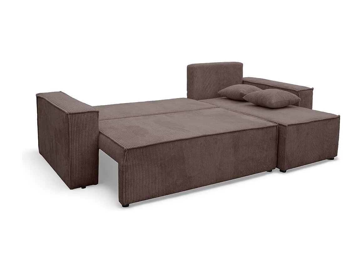 Canapé FARAH d'angle convertible et réversible 4 places en velours côtelé - Marron glacé