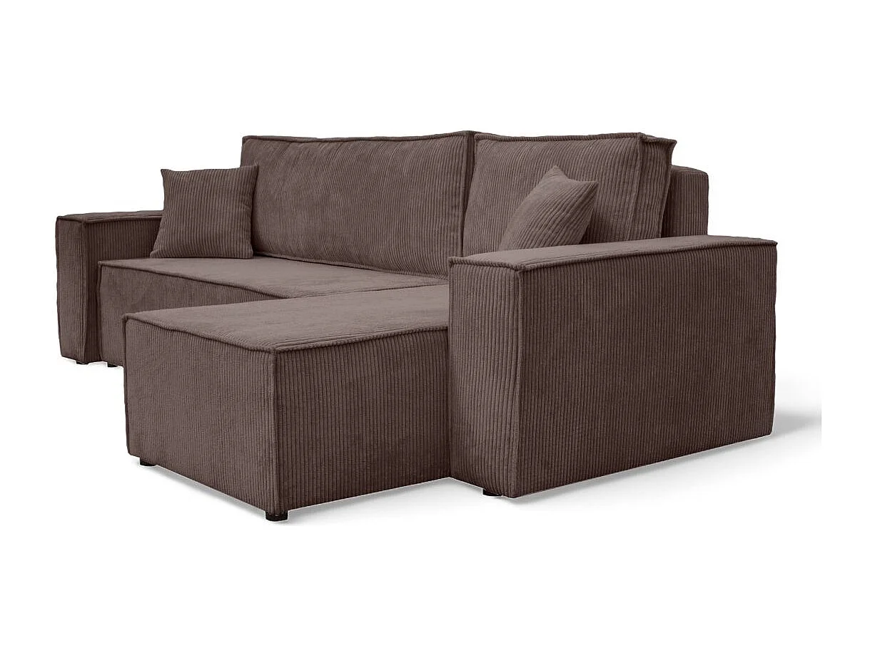 Canapé FARAH d'angle convertible et réversible 4 places en velours côtelé - Marron glacé