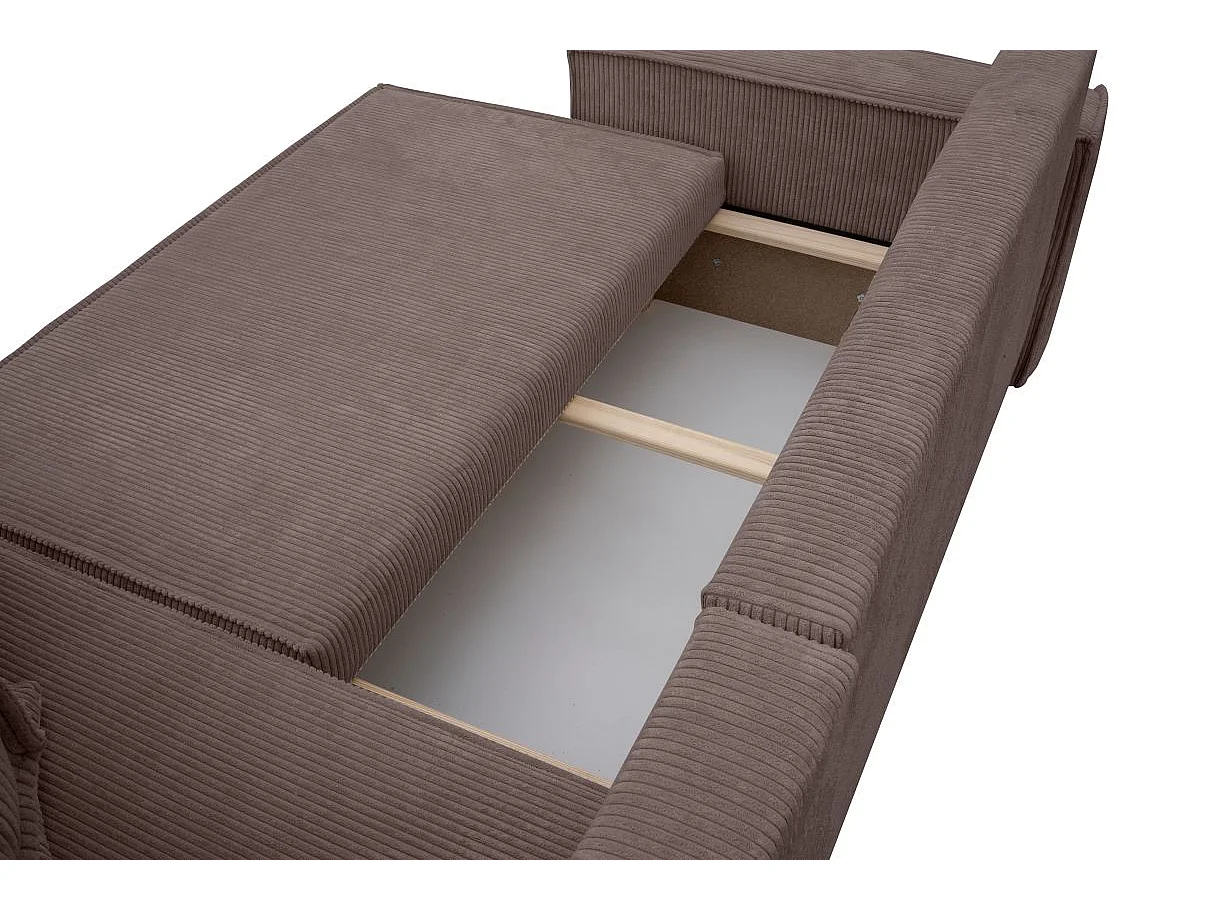 Canapé FARAH d'angle convertible et réversible 4 places en velours côtelé - Marron glacé