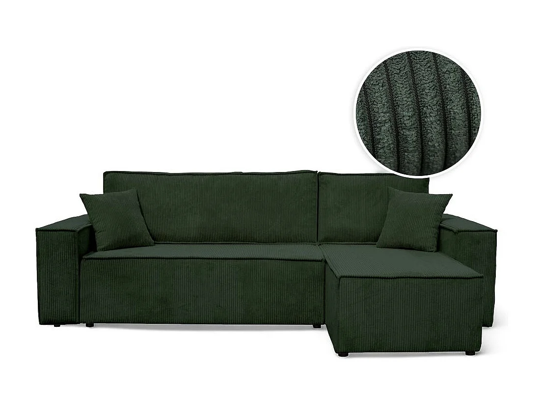 Canapé FARAH d'angle convertible et réversible 4 places en velours côtelé - Vert foncé