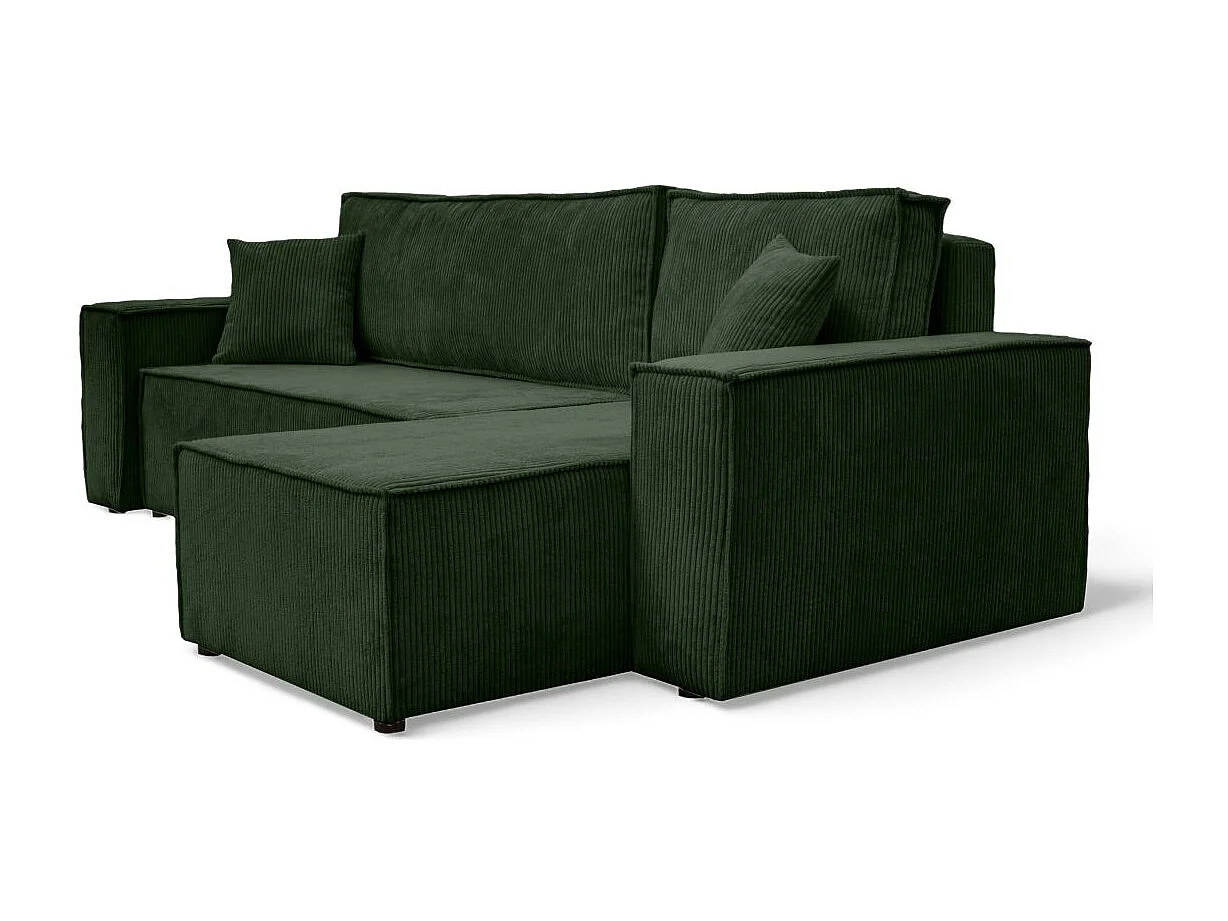 Canapé FARAH d'angle convertible et réversible 4 places en velours côtelé - Vert foncé