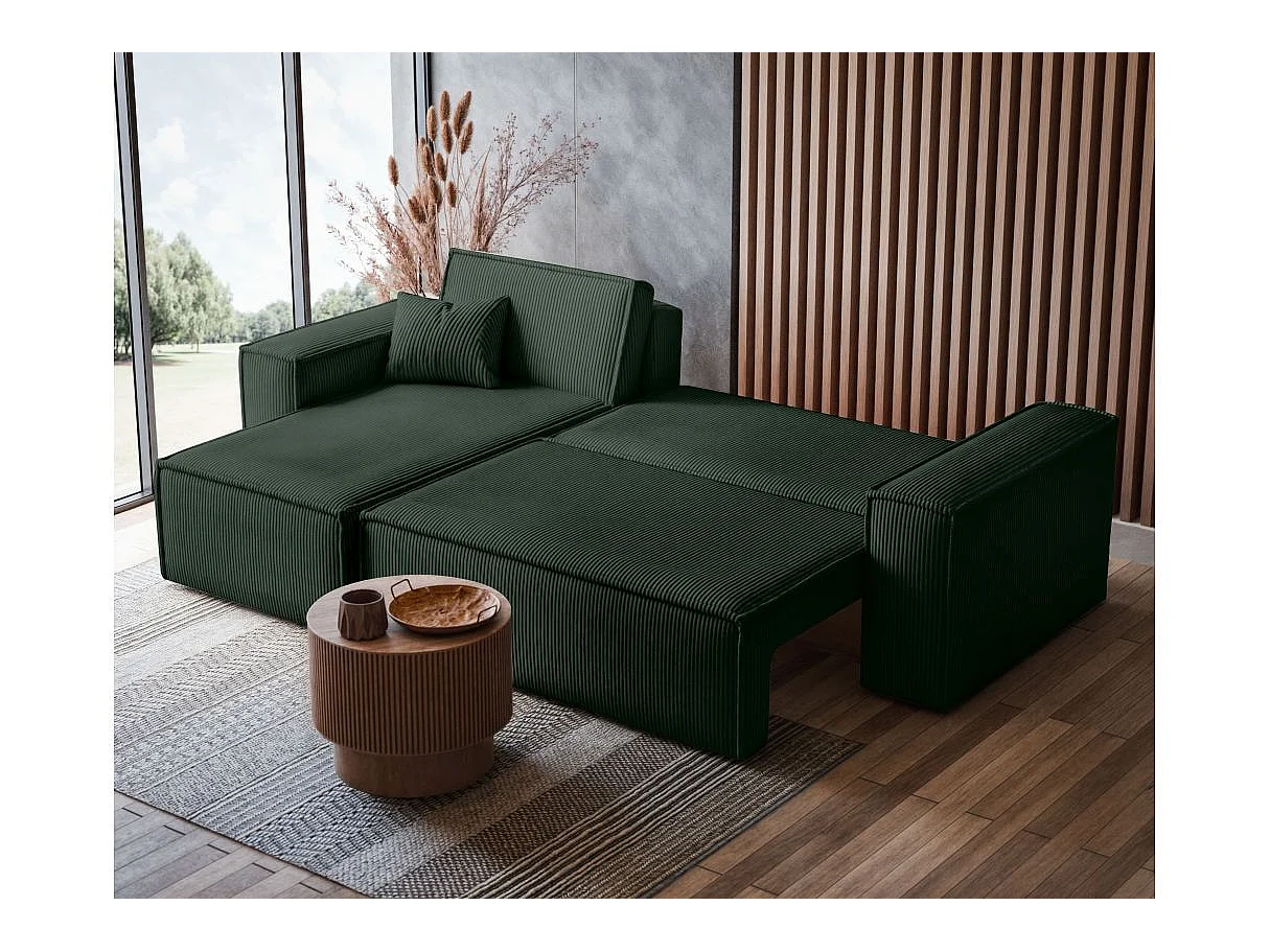 Canapé FARAH d'angle convertible et réversible 4 places en velours côtelé - Vert foncé