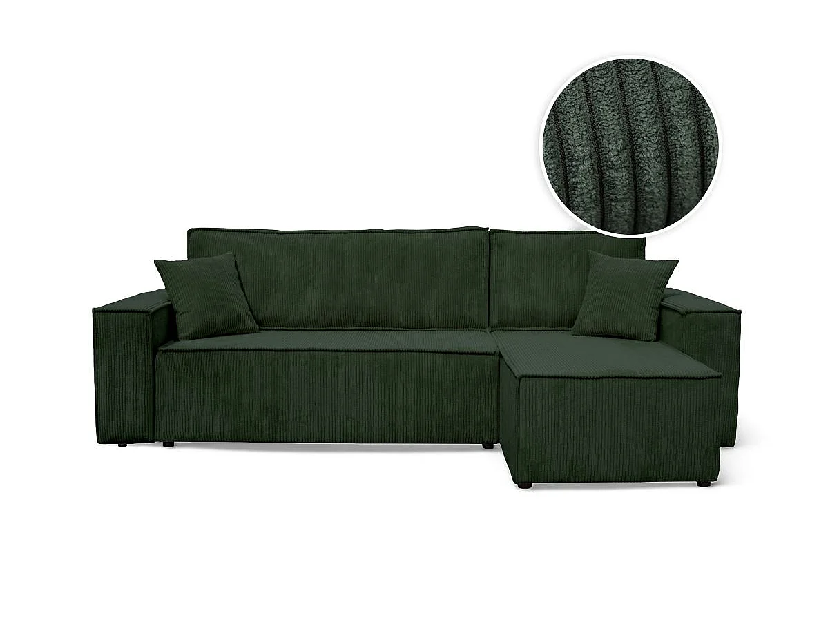 Canapé FARAH d'angle convertible et réversible 4 places en velours côtelé - Vert foncé