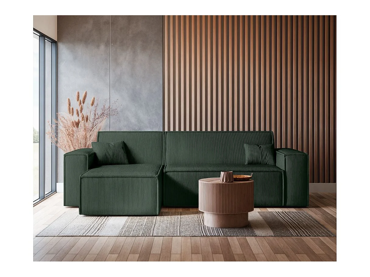 Canapé FARAH d'angle convertible et réversible 4 places en velours côtelé - Vert foncé