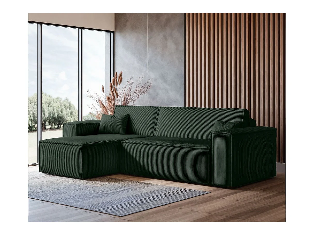 Canapé FARAH d'angle convertible et réversible 4 places en velours côtelé - Vert foncé