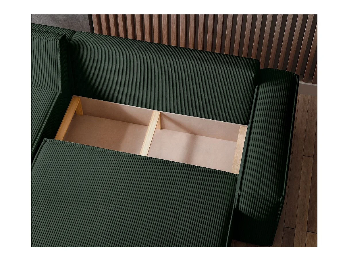 Canapé FARAH d'angle convertible et réversible 4 places en velours côtelé - Vert foncé