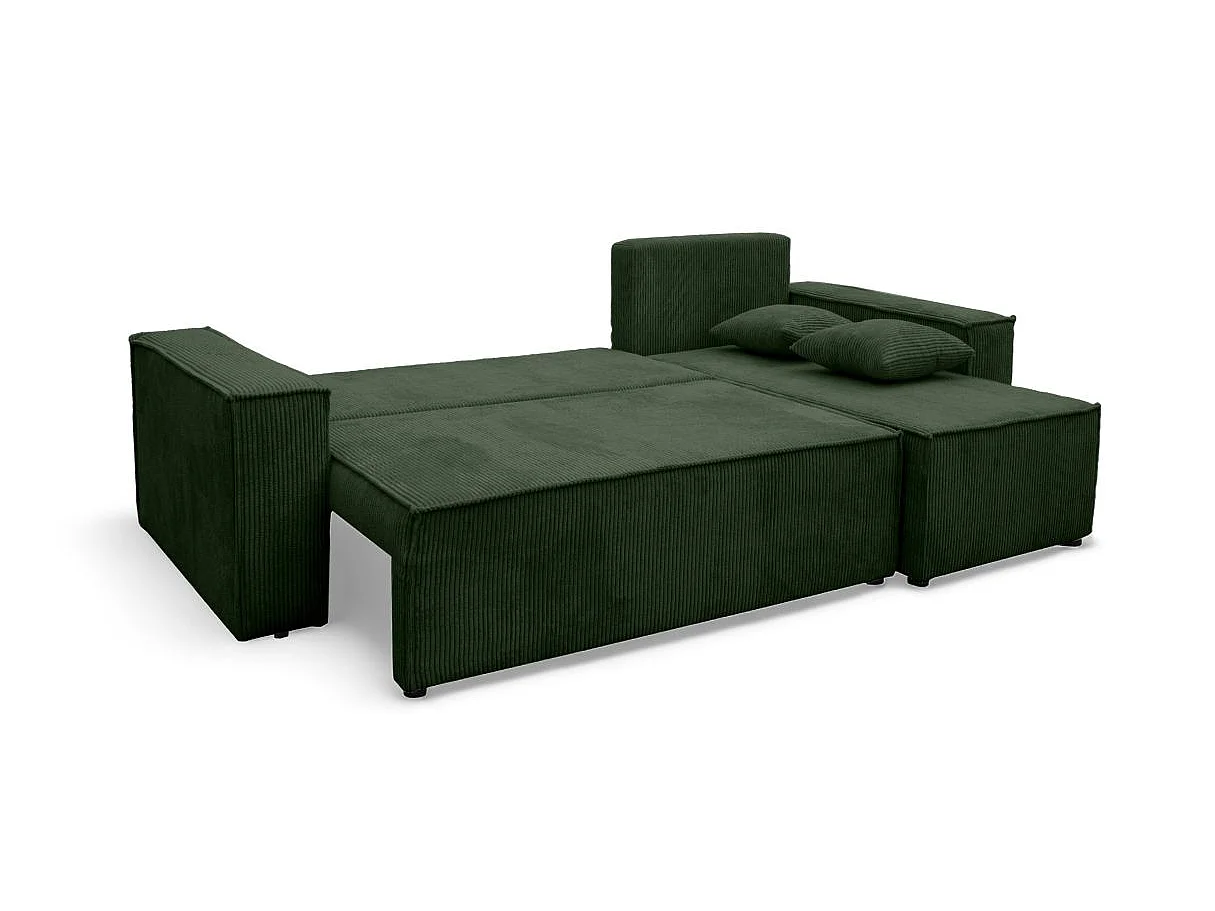 Canapé FARAH d'angle convertible et réversible 4 places en velours côtelé - Vert foncé