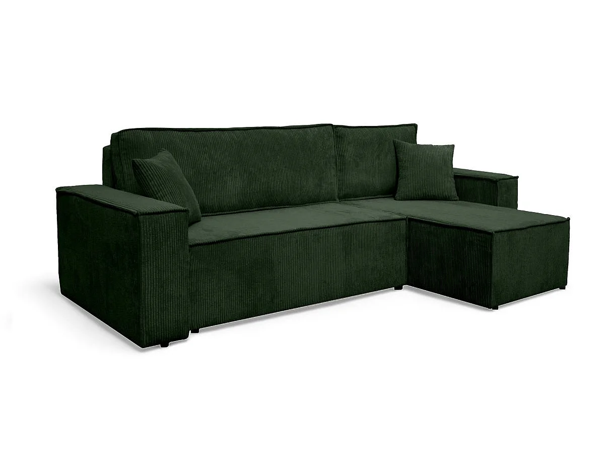Canapé FARAH d'angle convertible et réversible 4 places en velours côtelé - Vert foncé