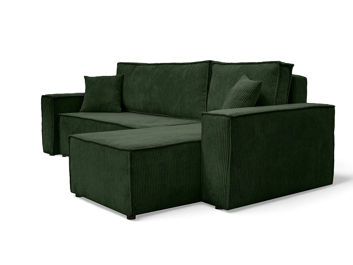 Canapé FARAH d'angle convertible et réversible 4 places en velours côtelé - Vert foncé
