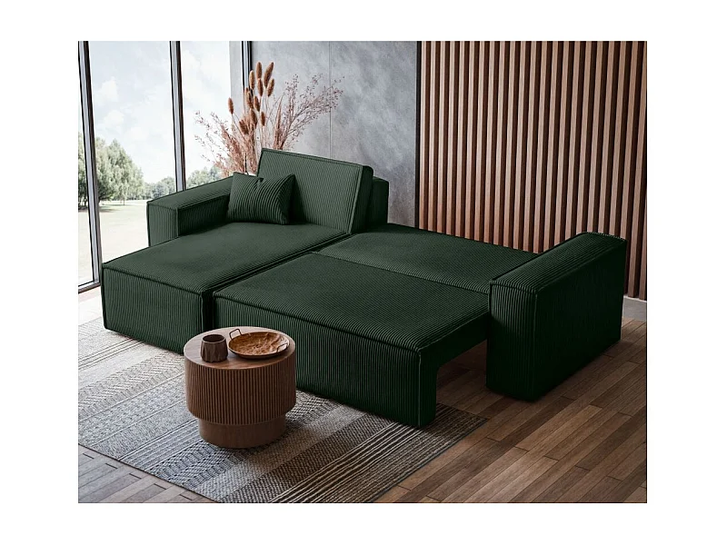 Canapé FARAH d'angle convertible et réversible 4 places en velours côtelé - Vert foncé