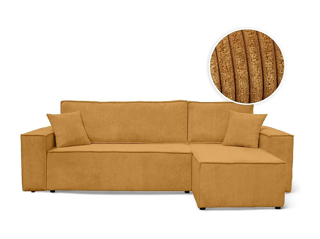 Canapé FARAH d'angle convertible et réversible 4 places en velours côtelé - Jaune