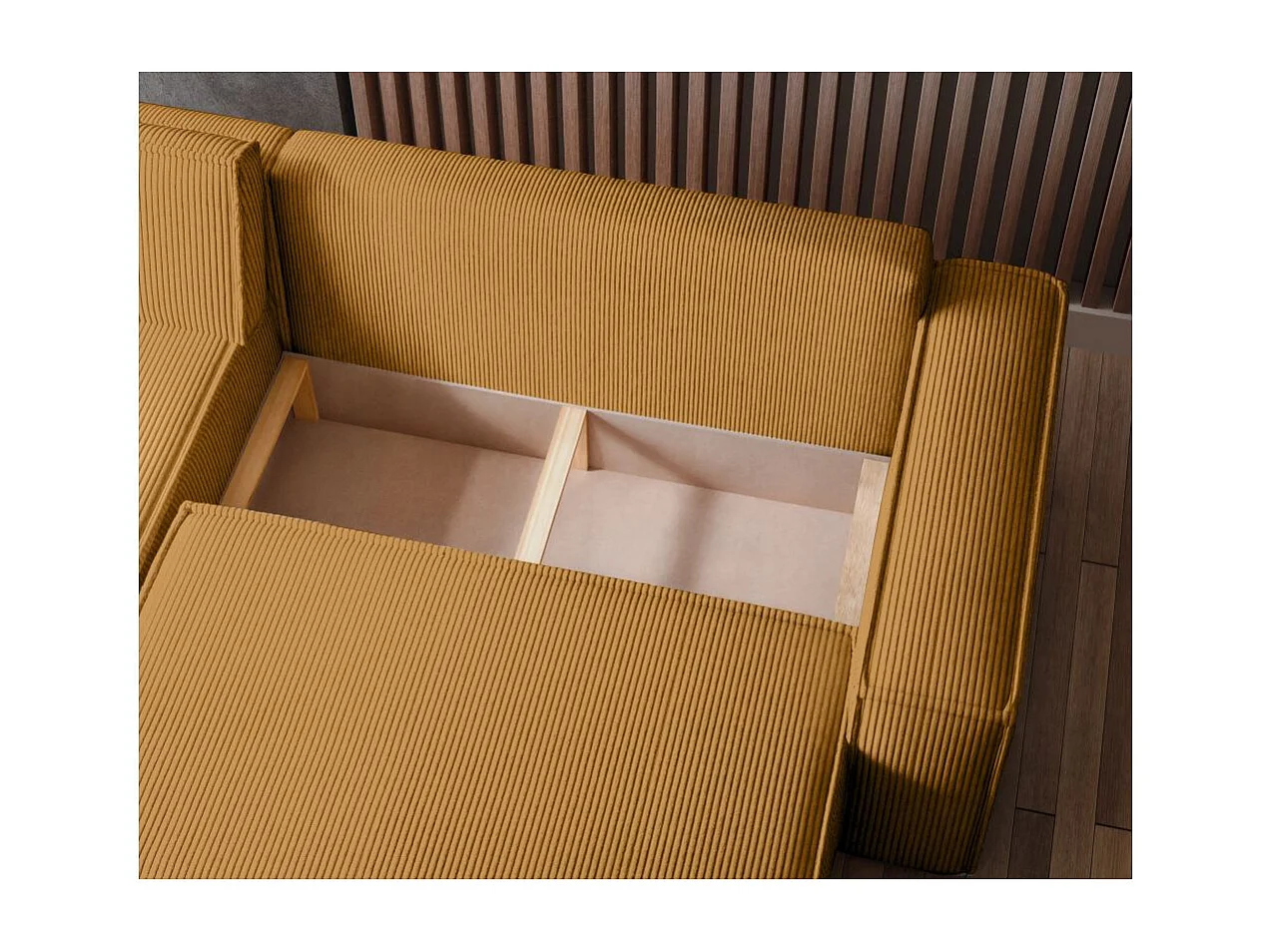 Canapé FARAH d'angle convertible et réversible 4 places en velours côtelé - Jaune