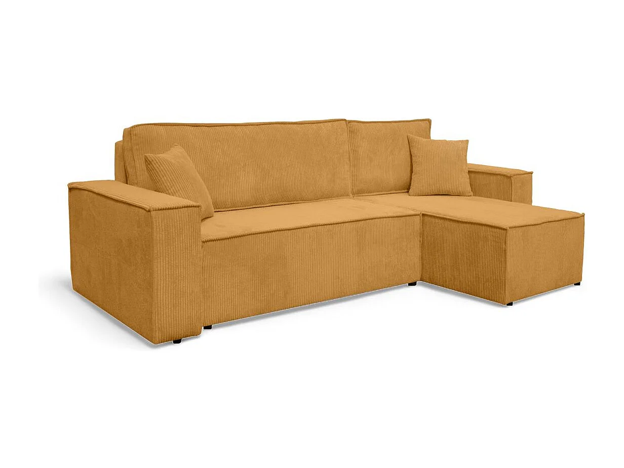 Canapé FARAH d'angle convertible et réversible 4 places en velours côtelé - Jaune