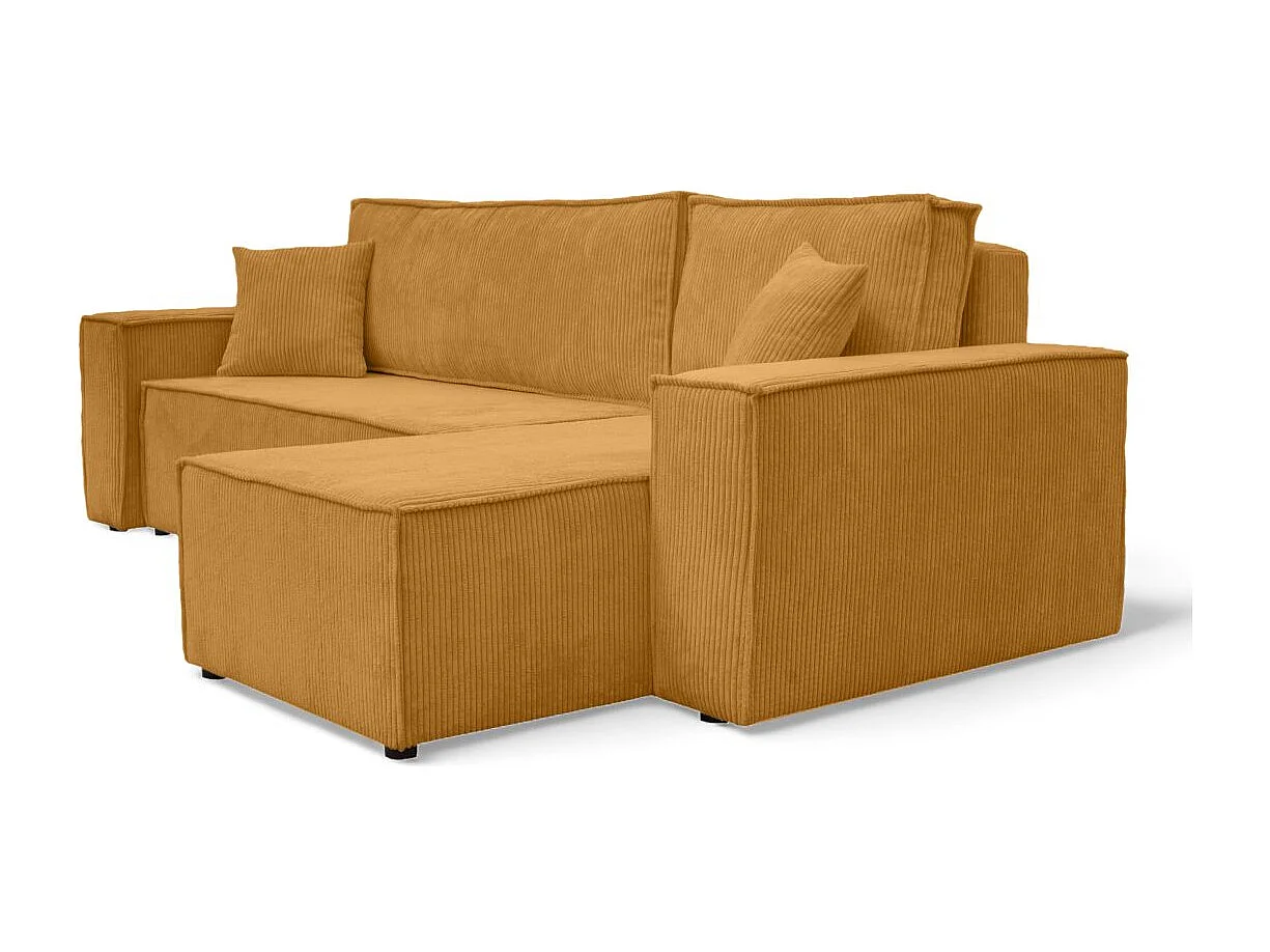 Canapé FARAH d'angle convertible et réversible 4 places en velours côtelé - Jaune