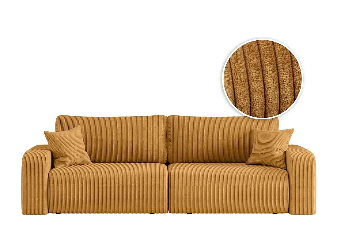 Canapé droit 3 places ALYA convertible en velours côtelé - Jaune