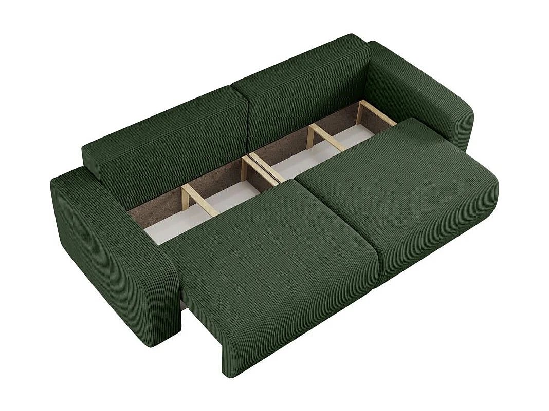 Canapé droit 3 places ALYA convertible en velours côtelé - Vert foncé