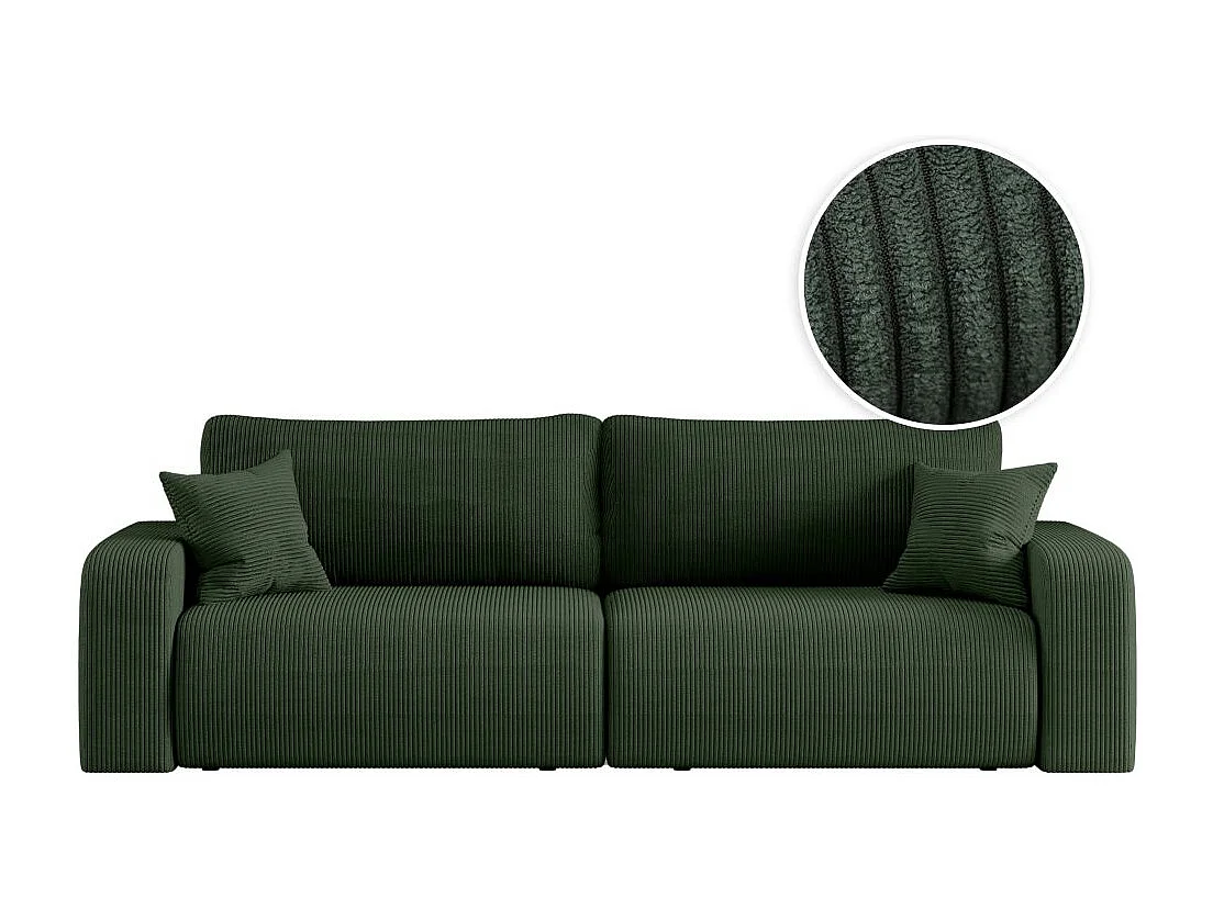 Canapé droit 3 places ALYA convertible en velours côtelé - Vert foncé