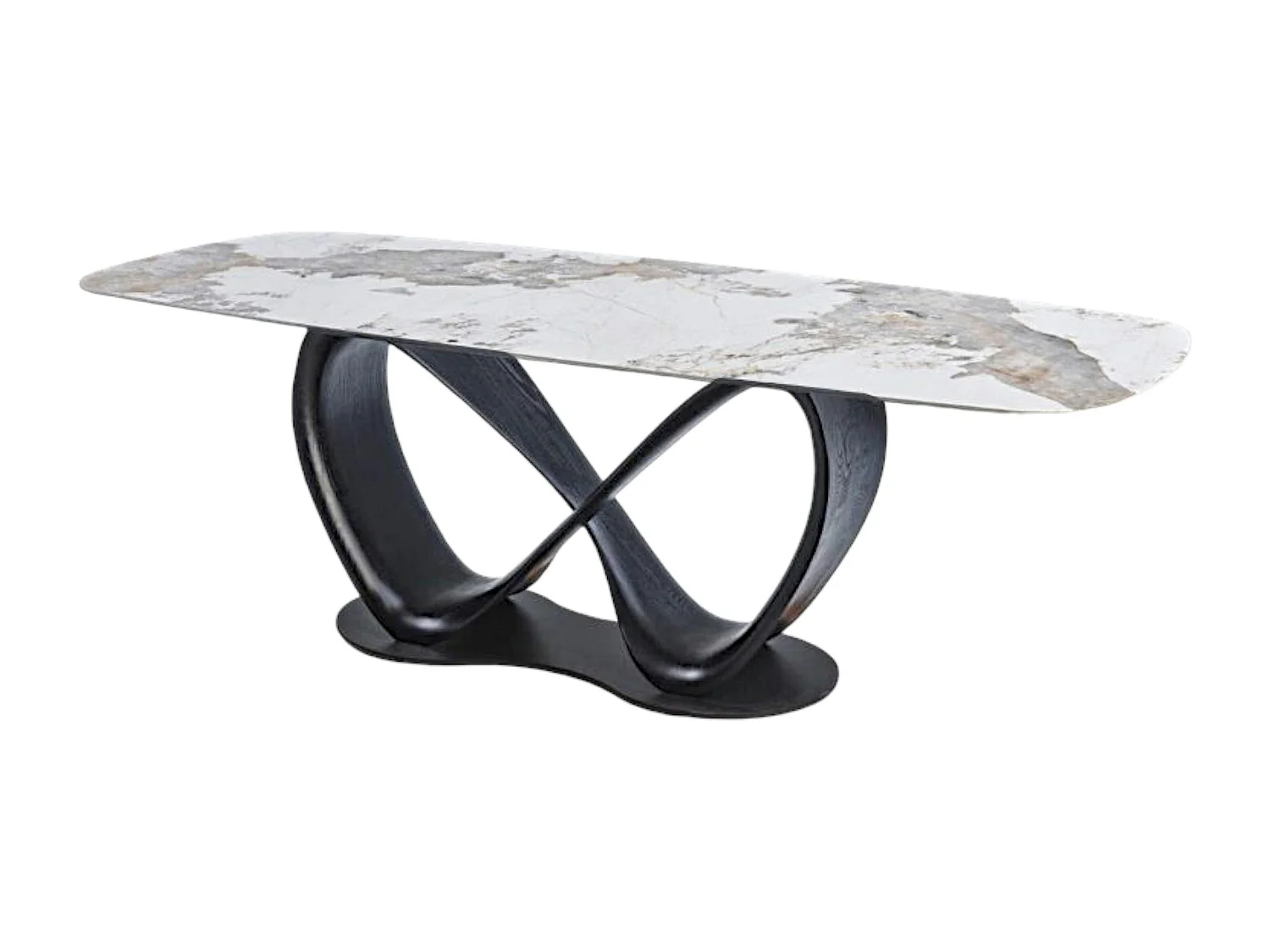 Table céramique marbrée pied ruban bois noir 220 cm ALDER