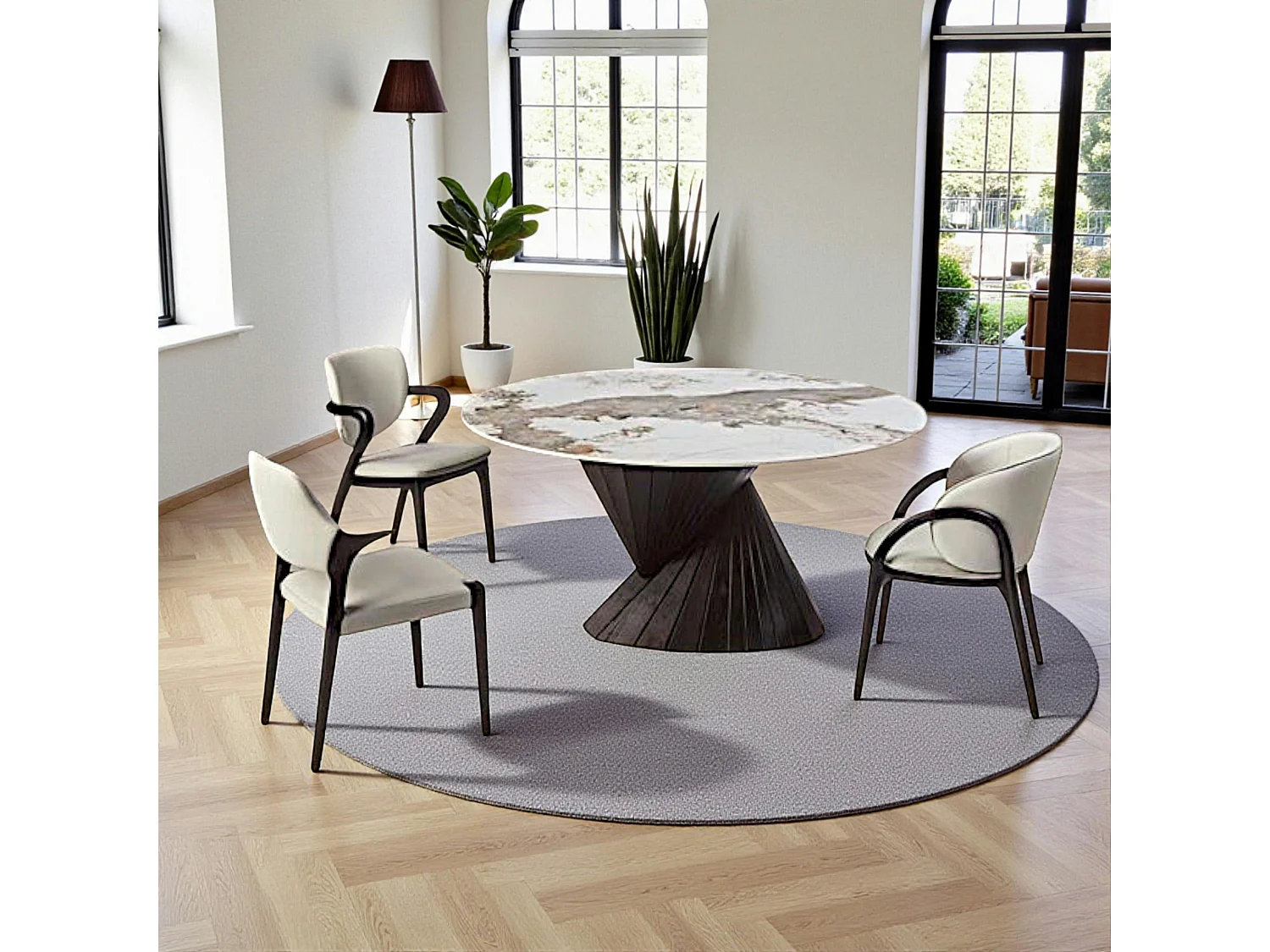 Table ronde céramique pied conique bois noir ⌀160 cm ALDER