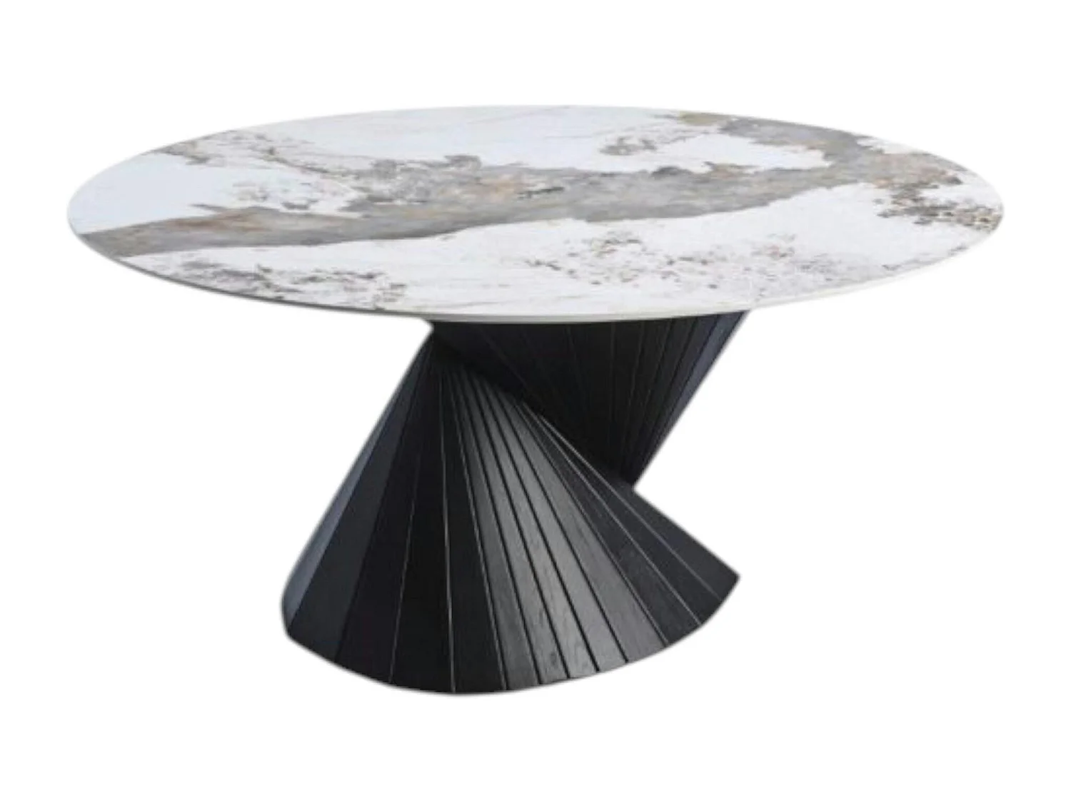 Table ronde céramique pied conique bois noir ⌀160 cm ALDER