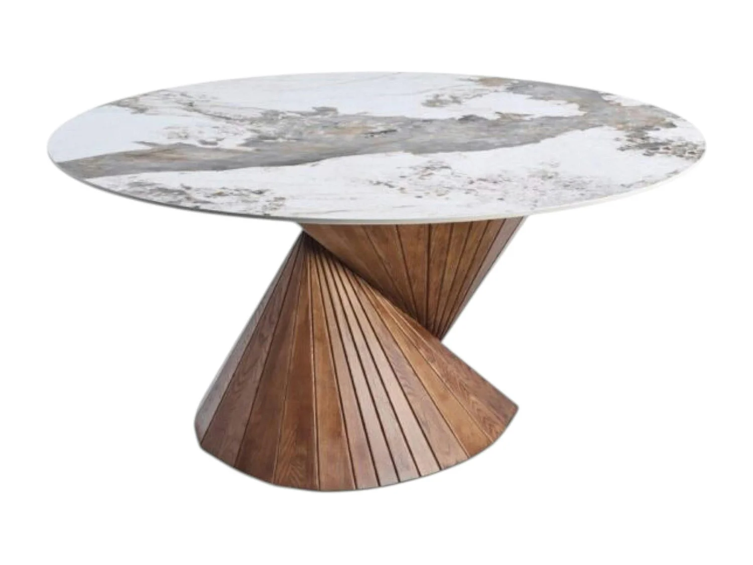 Table ronde céramique pied conique bois marron ⌀160 cm ALDER