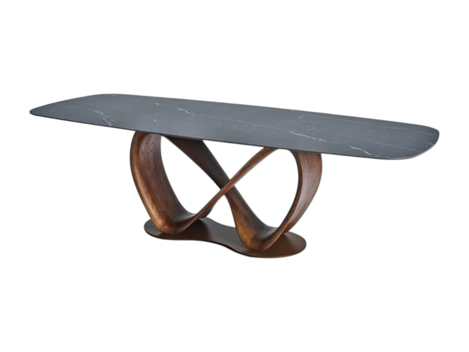 Table céramique grise pied ruban bois brun 260 cm ALDER