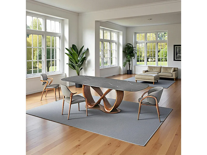 Table céramique grise pied ruban bois brun 260 cm ALDER