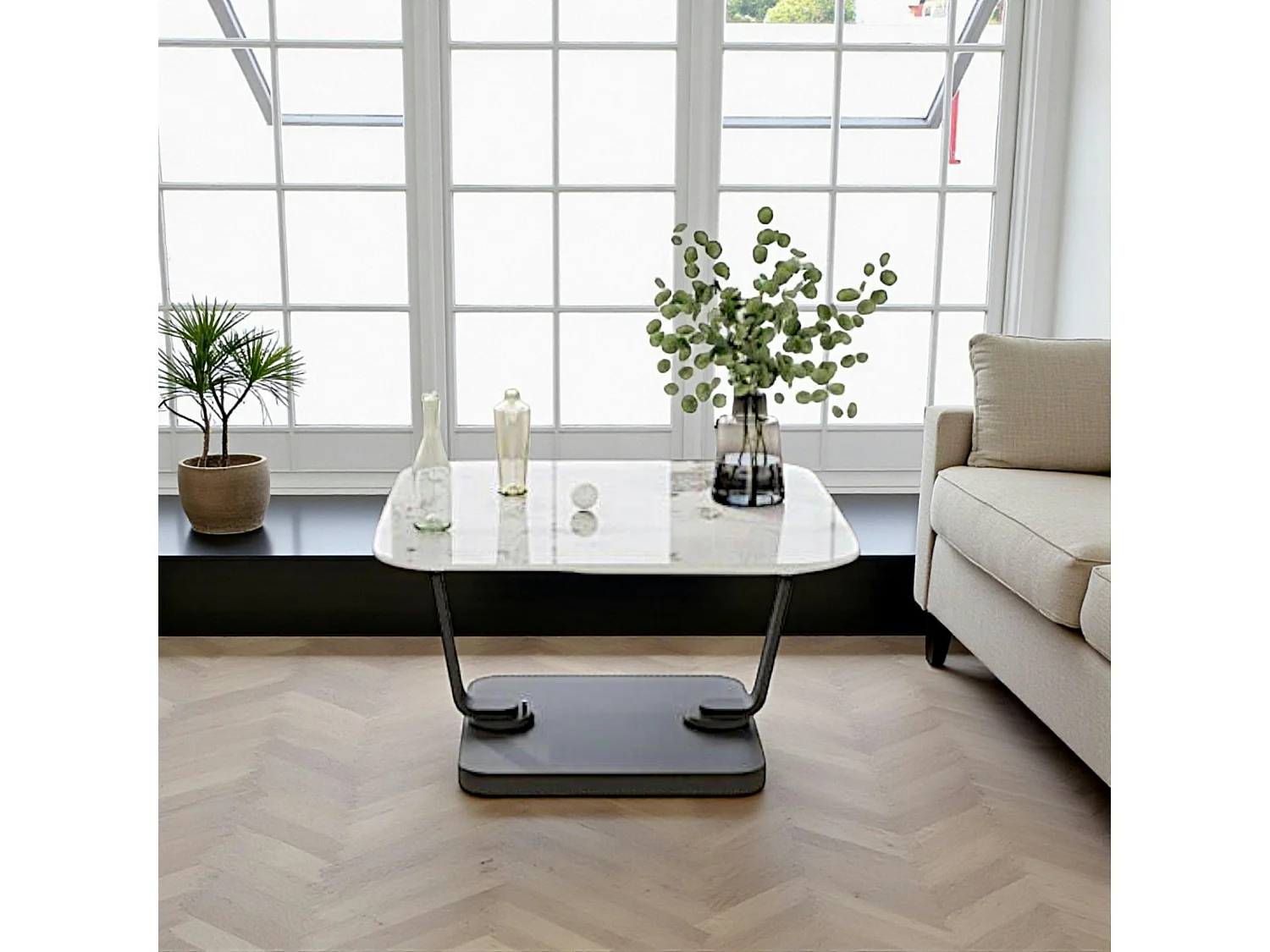 Table basse céramique marbrée plateaux déployants LOMBARDIE