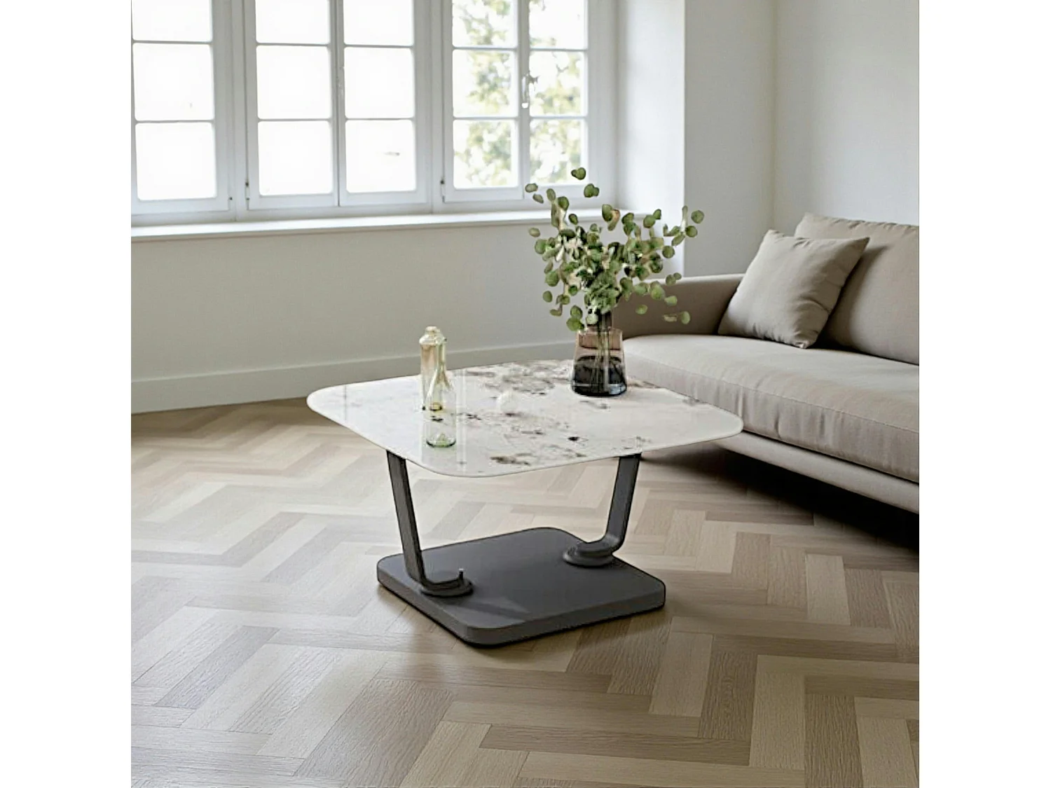 Table basse céramique marbrée plateaux déployants LOMBARDIE