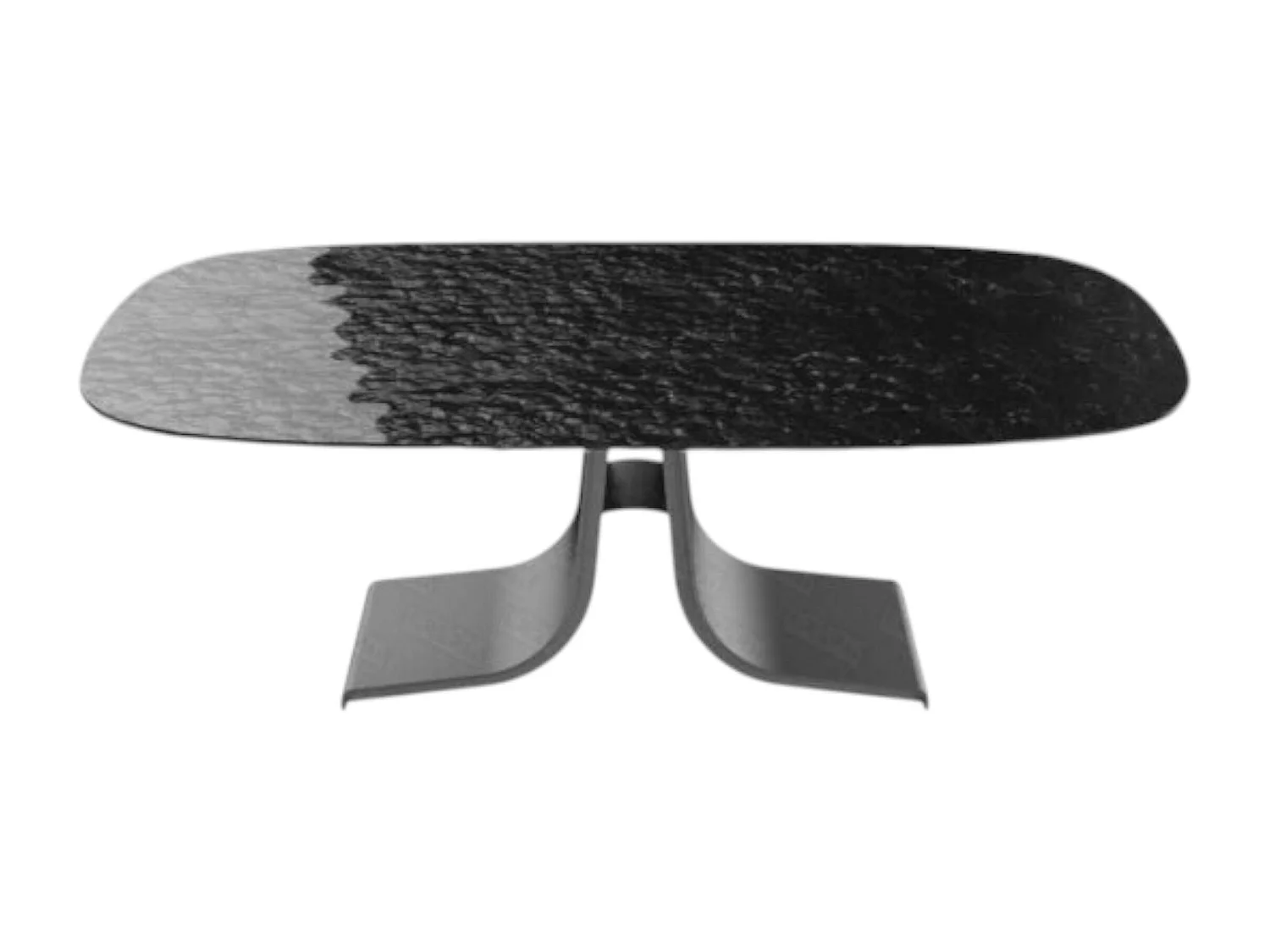 Table basse verre ondulé noir, pied ouvert LIGURIE