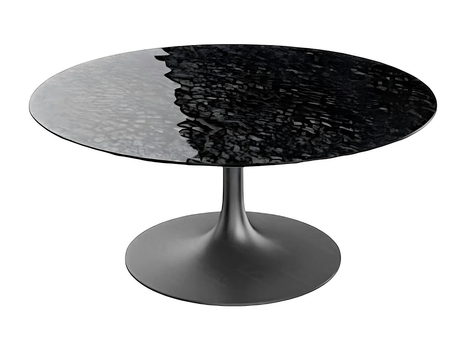 Table basse ronde verre ondulé noir, pied tulipe LIGURIE