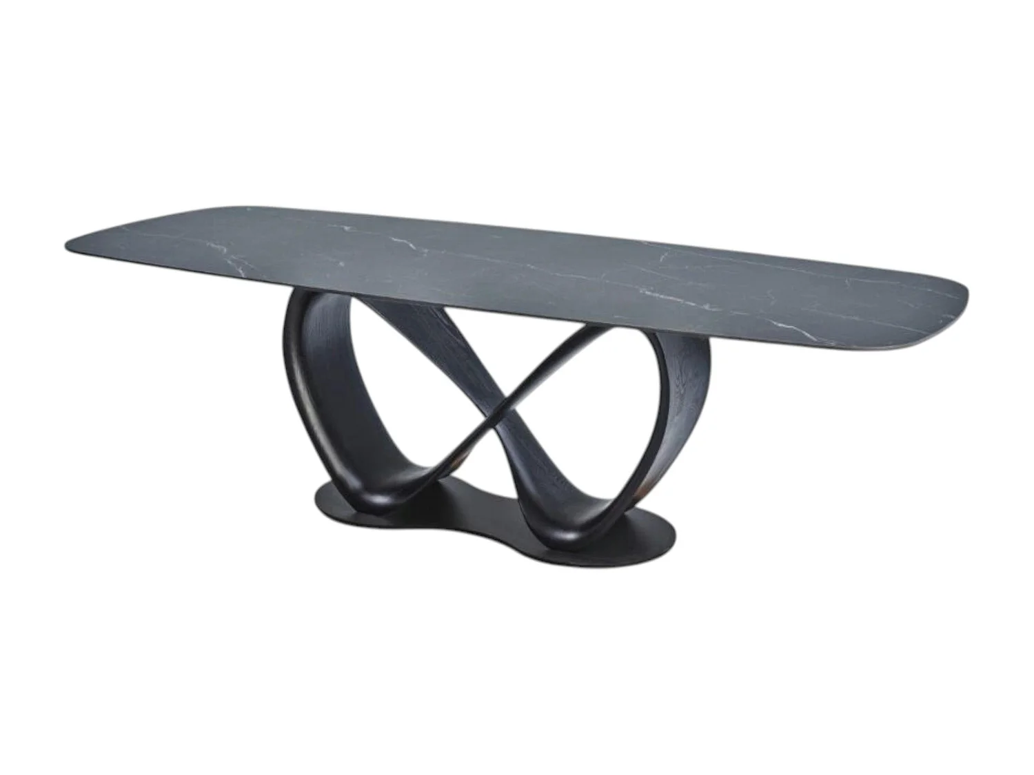 Table céramique grise pied ruban bois noir 260 cm ALDER