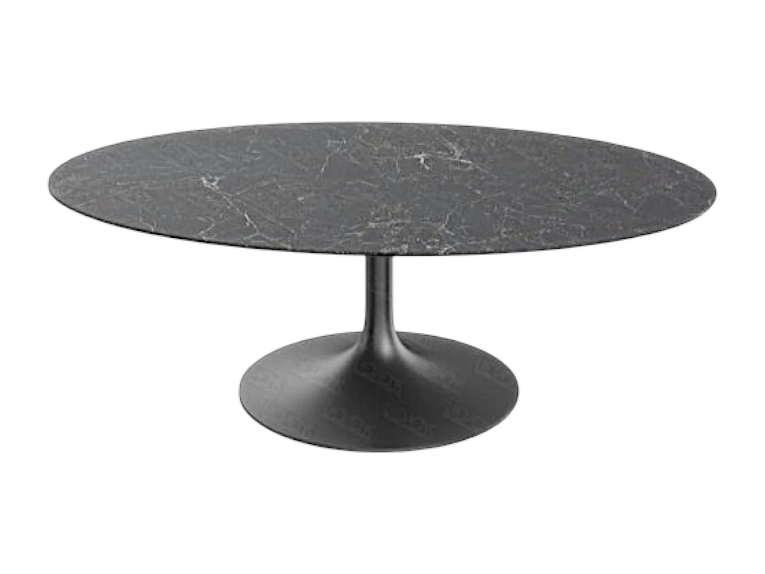 Table basse céramique grise marbrée ovale, pied tulipe LIGURIE