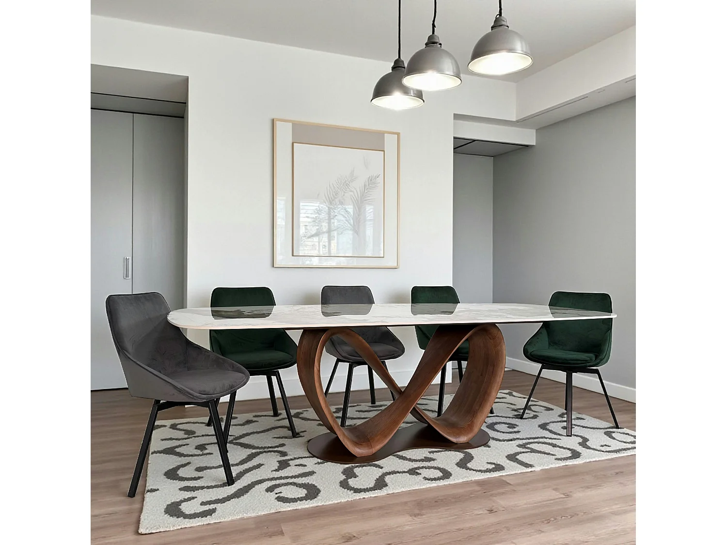 Table céramique marbrée pied ruban bois brun 260 cm ALDER