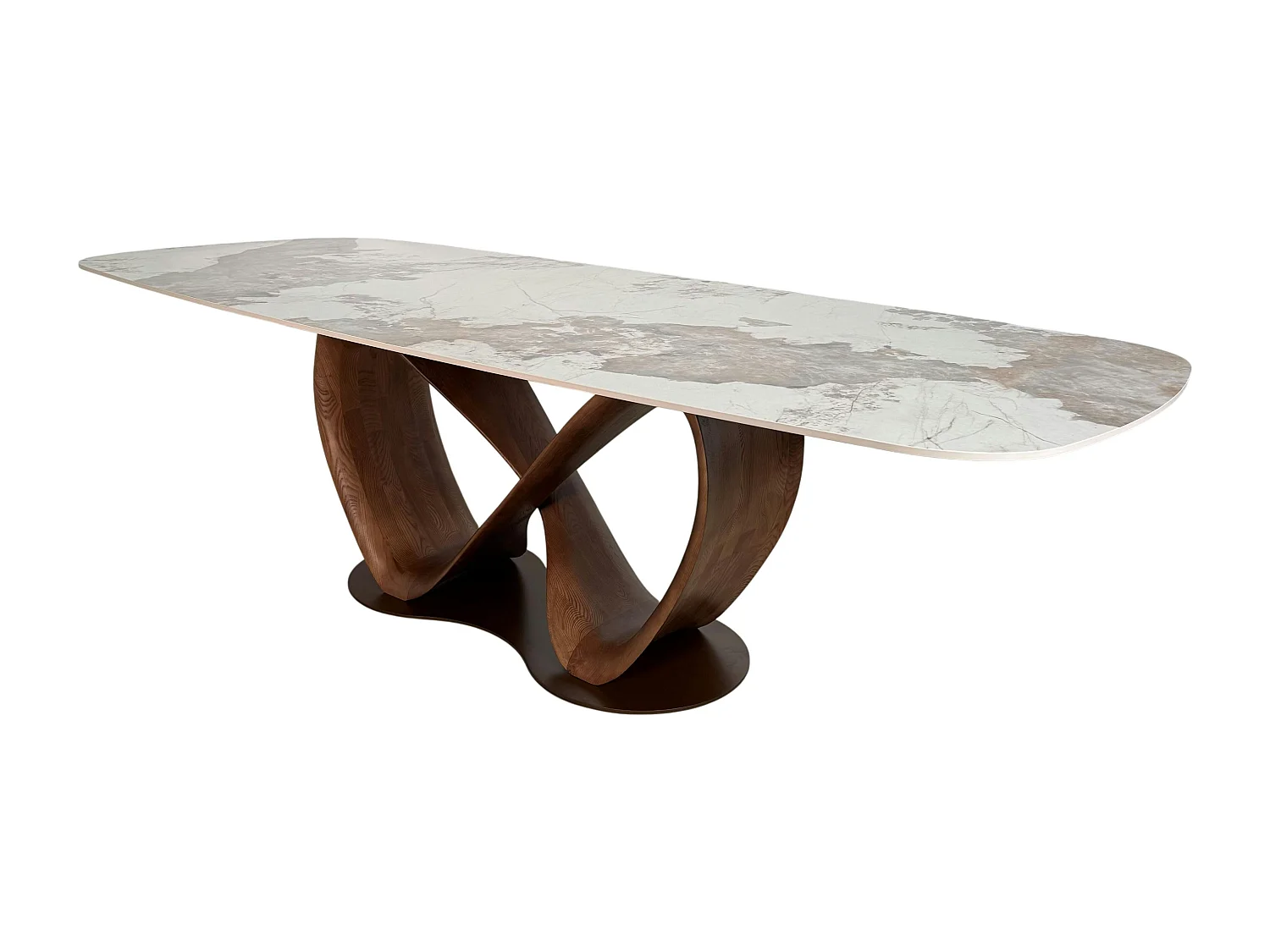 Table céramique marbrée pied ruban bois brun 260 cm ALDER