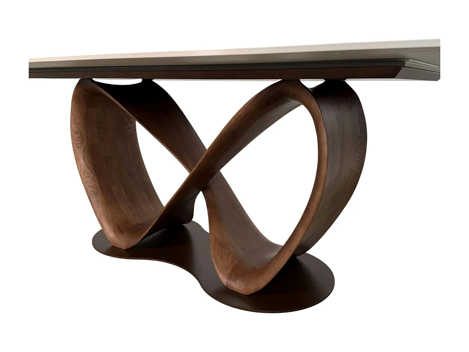 Table céramique marbrée pied ruban bois brun 260 cm ALDER