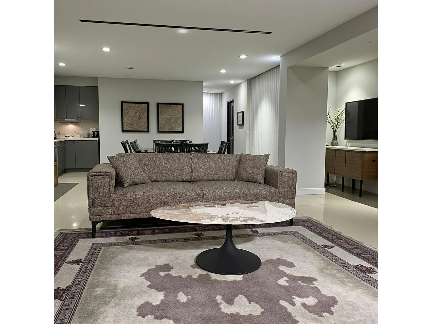 Table basse céramique marbrée, pied tulipe LIGURIE