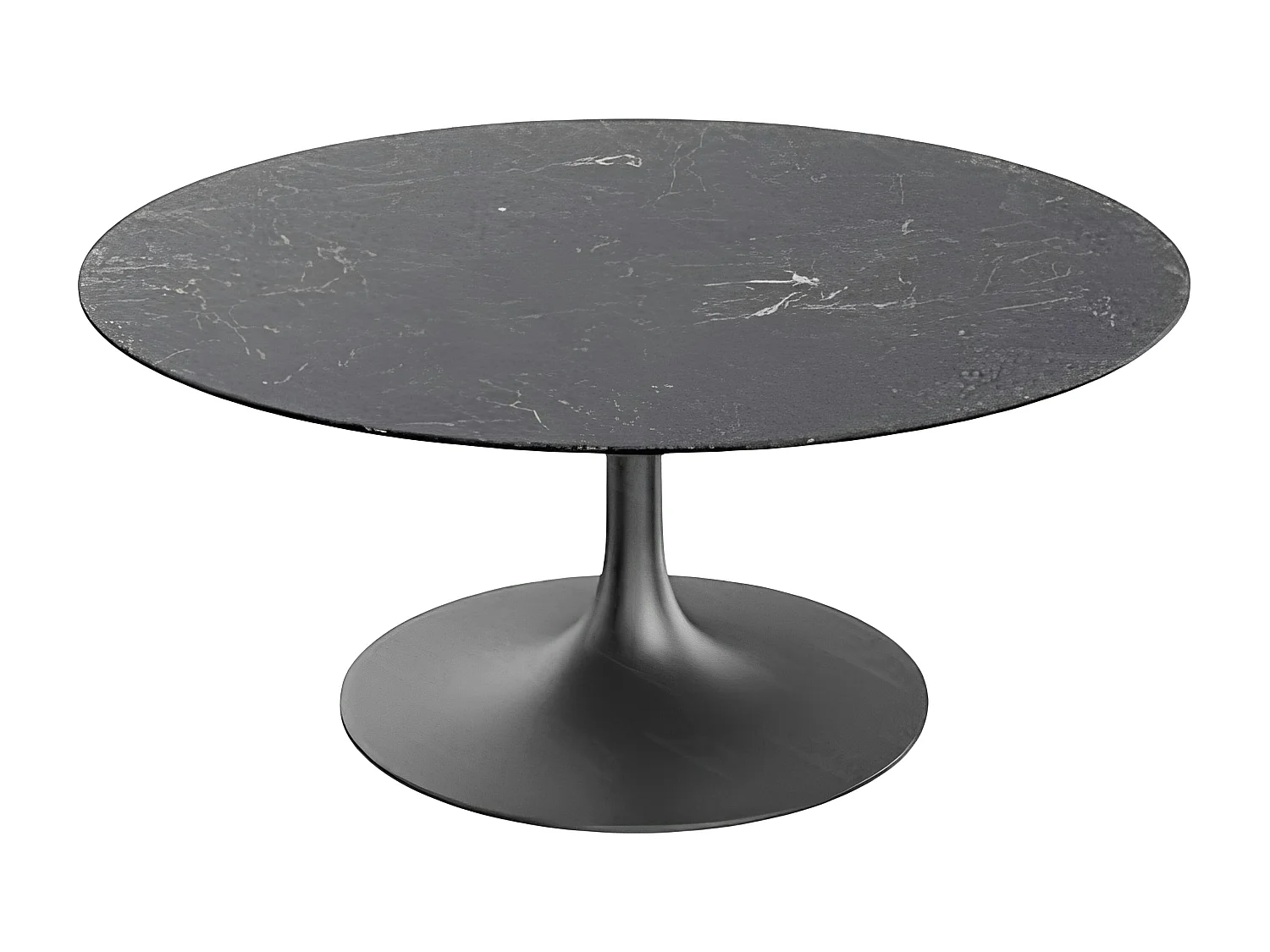 Table basse ronde céramique grise marbrée, pied tulipe LIGURIE