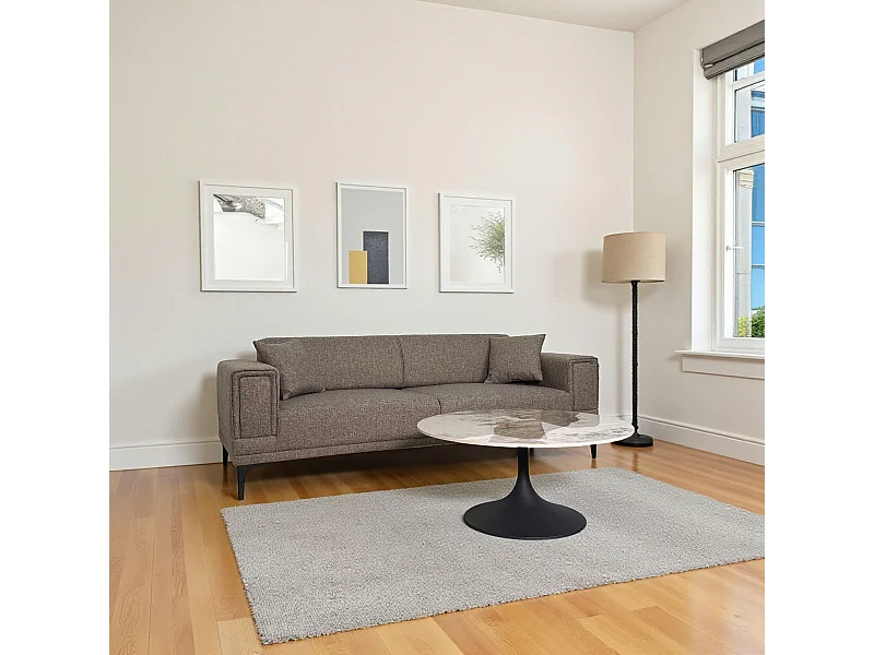 Table basse ronde céramique marbrée, pied tulipe LIGURIE