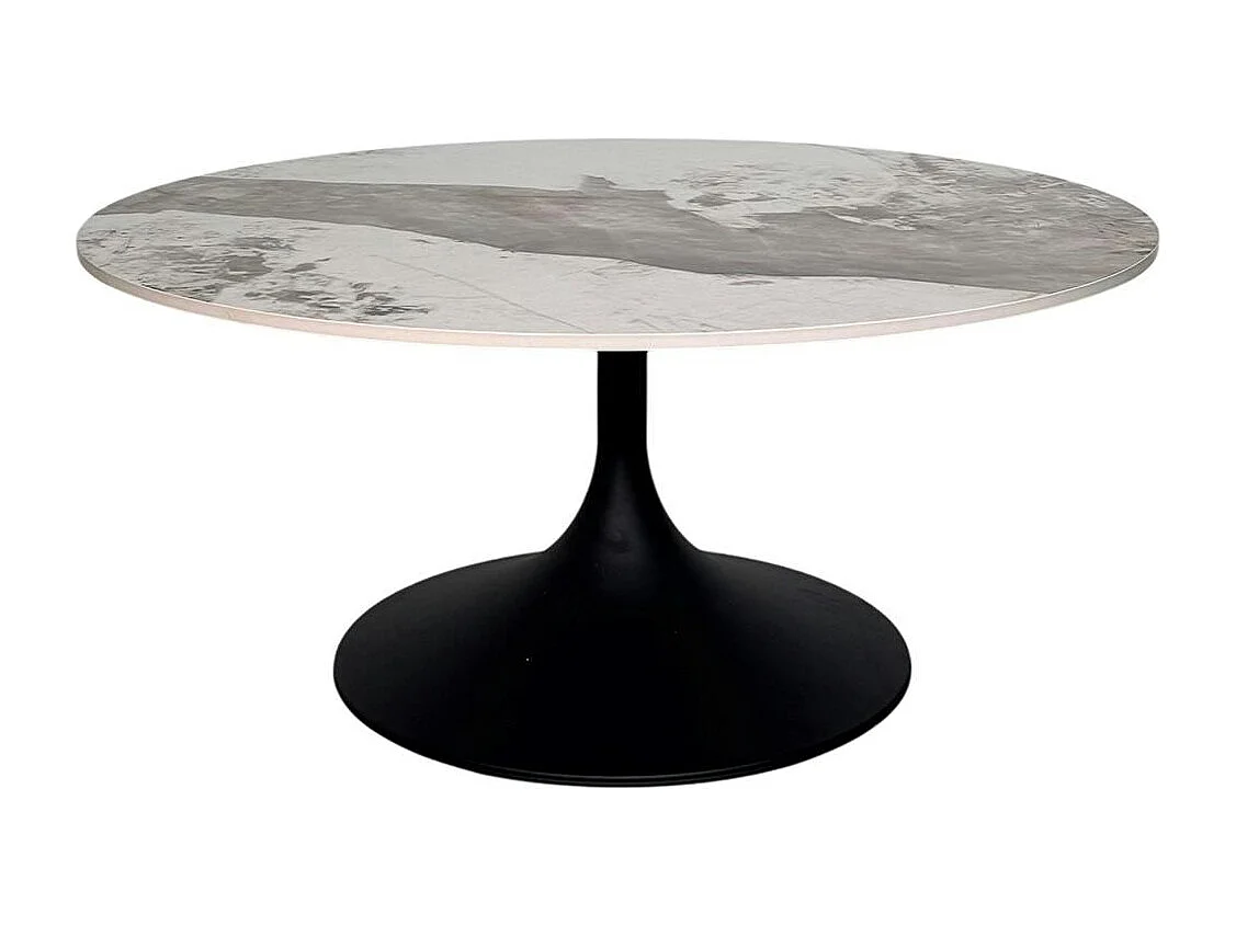 Table basse ronde céramique marbrée, pied tulipe LIGURIE