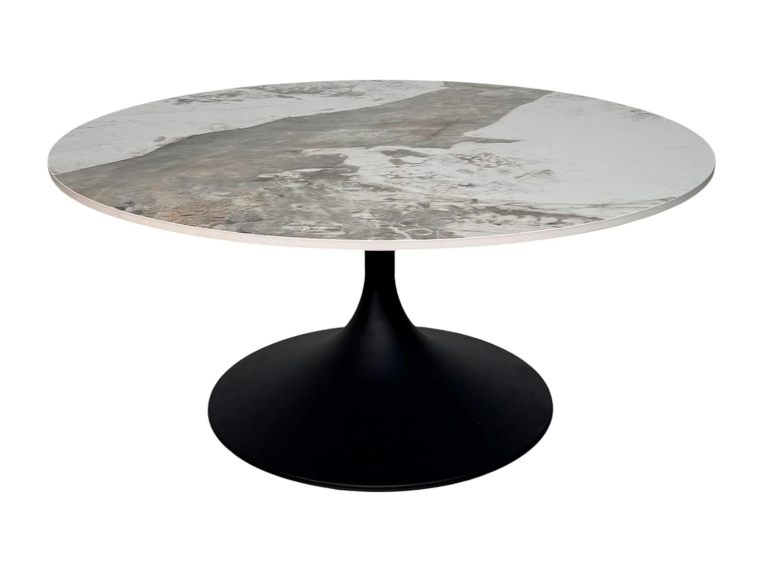 Table basse ronde céramique marbrée, pied tulipe LIGURIE
