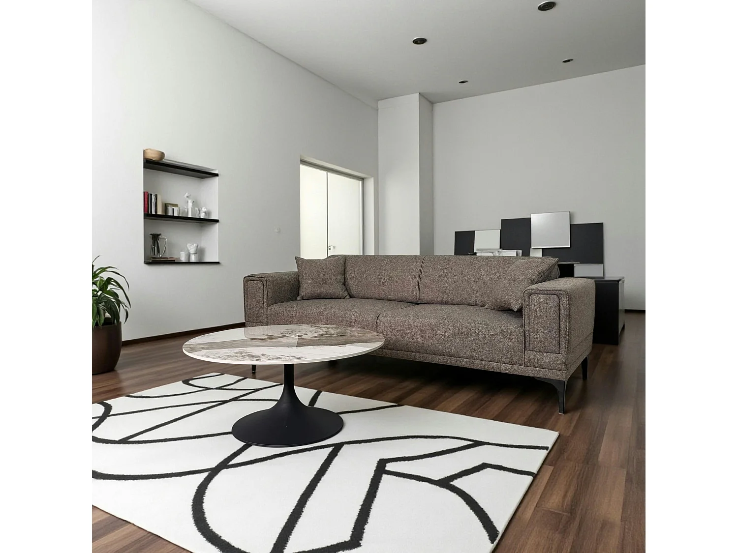 Table basse ronde céramique marbrée, pied tulipe LIGURIE