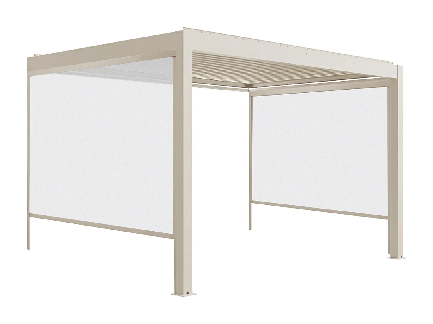 3x4m aanbouw bioklimatische pergola en 2 crèmekleurige jaloezieën