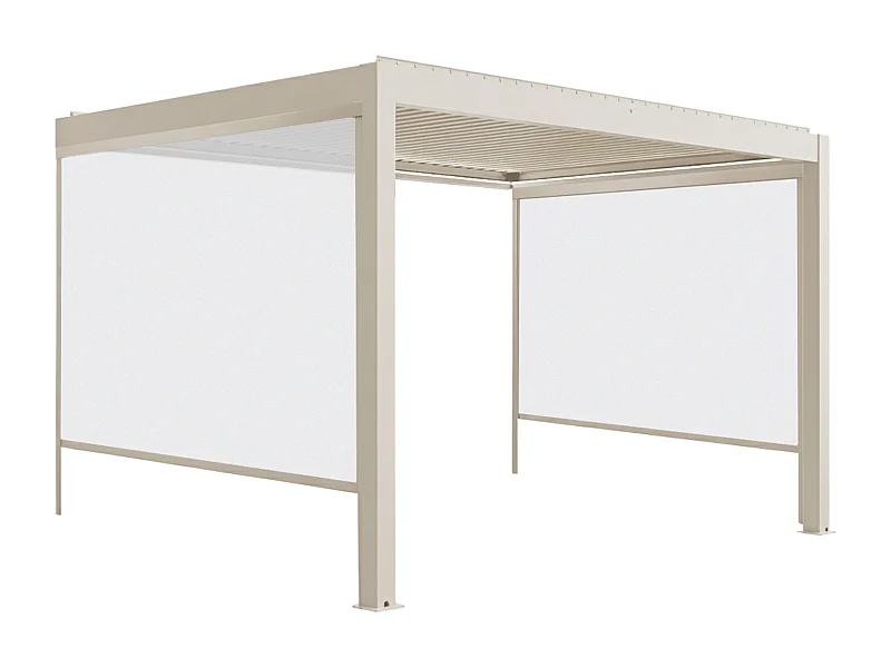 Pergola bioclimatique adossée motorisée 3x4 m et 2 stores crème