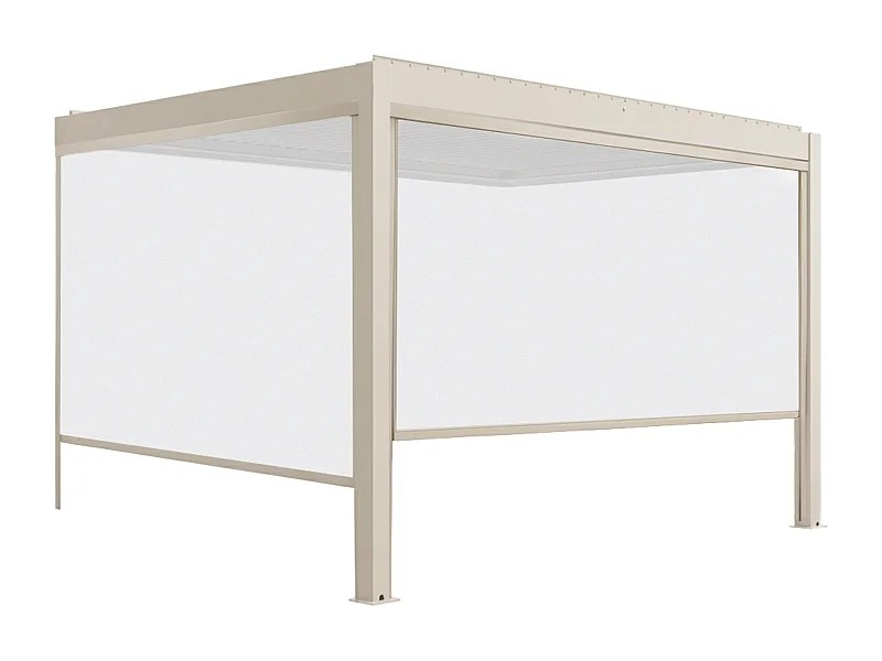 Pergola bioclimatique adossée motorisée 3x4 m et 2 stores crème