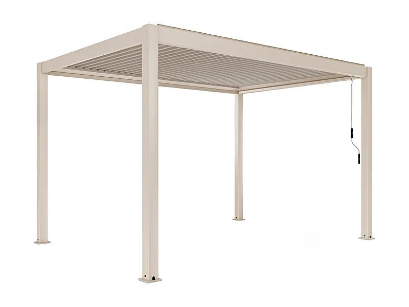 Pergola bioclimatique autoportée 3x4m en aluminium bois crème